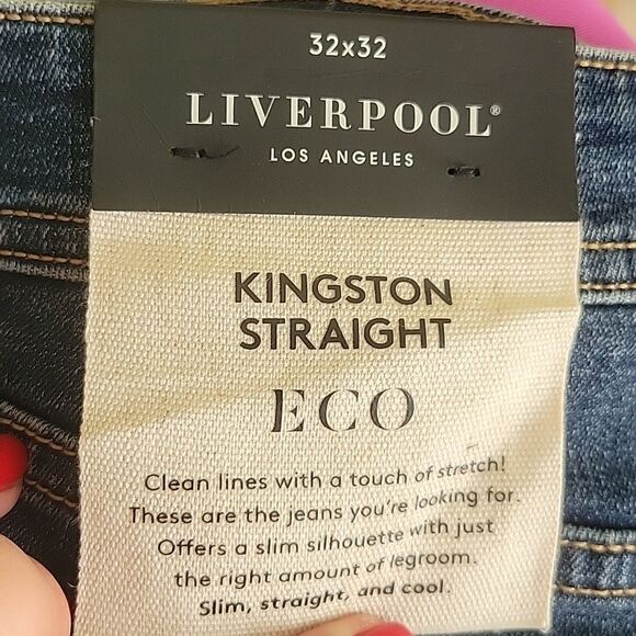 $119 NEW LIVERPOOL Kingston Modern Straight Leg INDIGO Cool Max Jeans 32 NWT - Picture 7 of 11